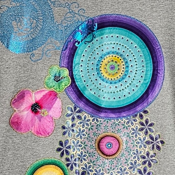 Desigual Vintage Y2K Floral Metallic Embroidered Sweater Sz. Medium - Picture 4 of 11